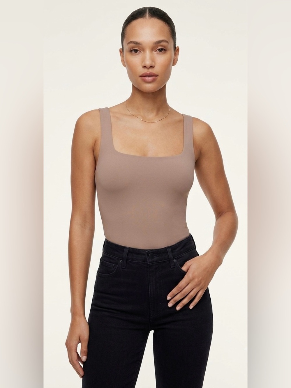 Aritzia Babaton Contour Squareneck Sleeveless Bodysuit - Neutral Brown